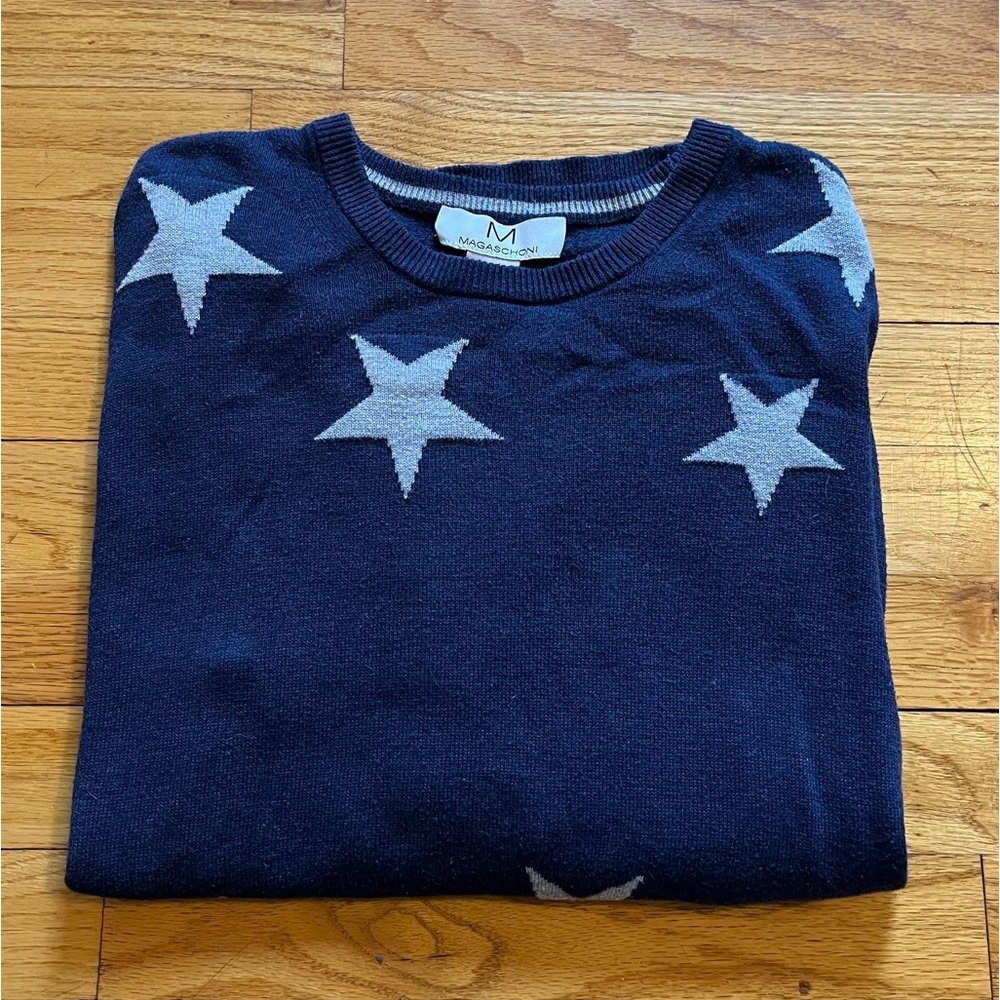 Magaschoni Cashmere Navy/white Star Sweater Women’s size medium, classy & preppy